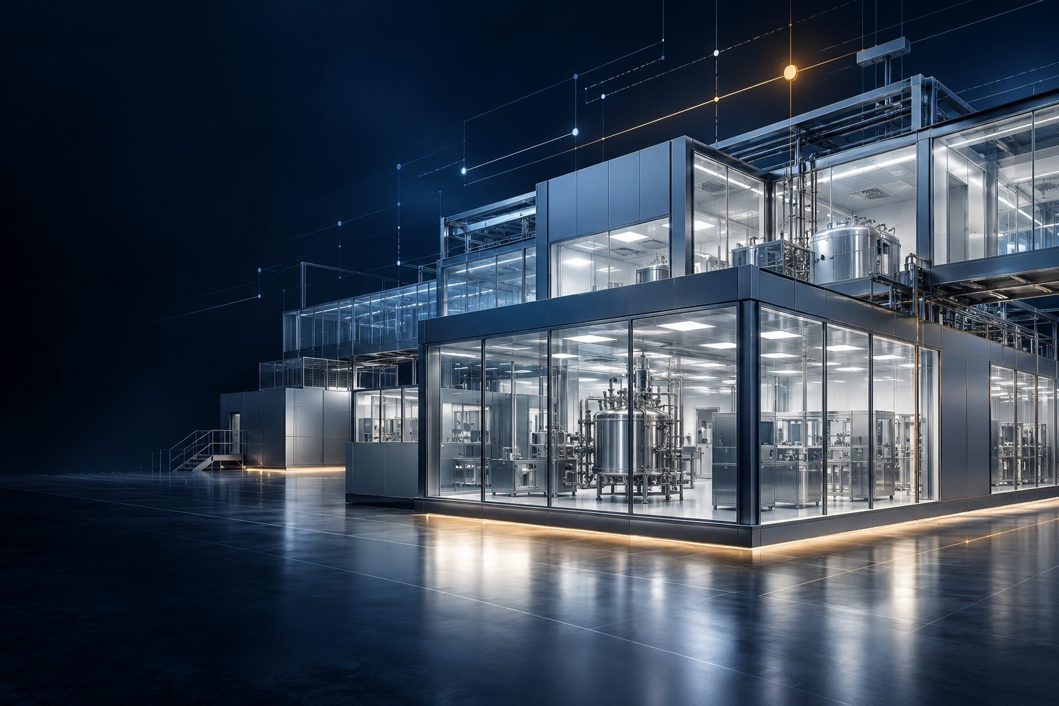 Conceptual modular life-science facility connected by a project information network